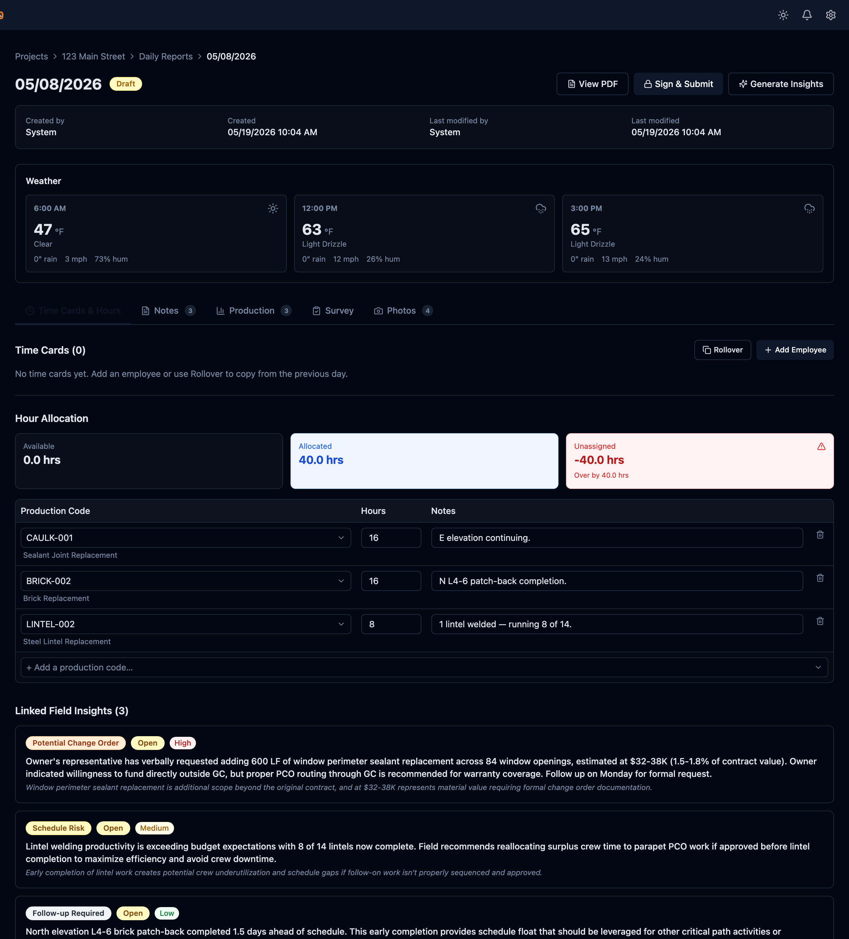 Sub360 daily report detail with linked AI field insights